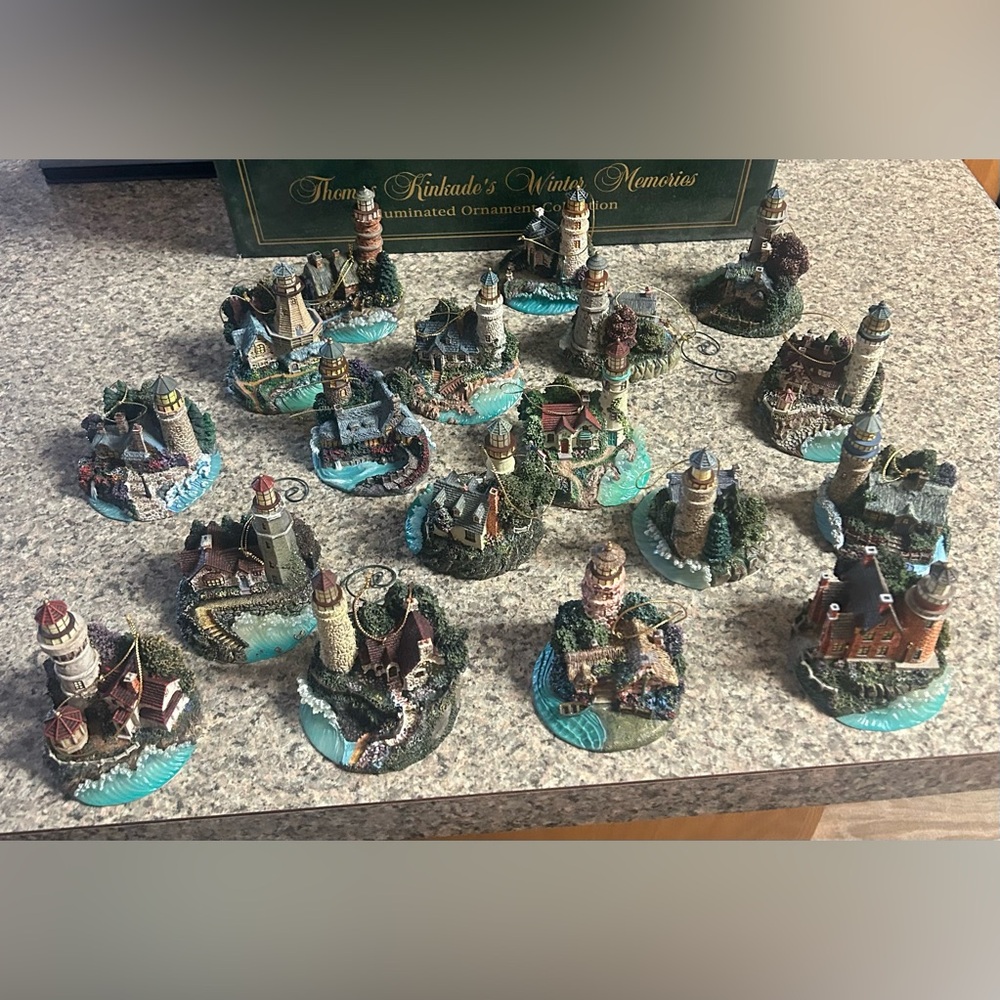 Thomas Kinkade/Bradford Exchange illuminated lighthouse ornaments